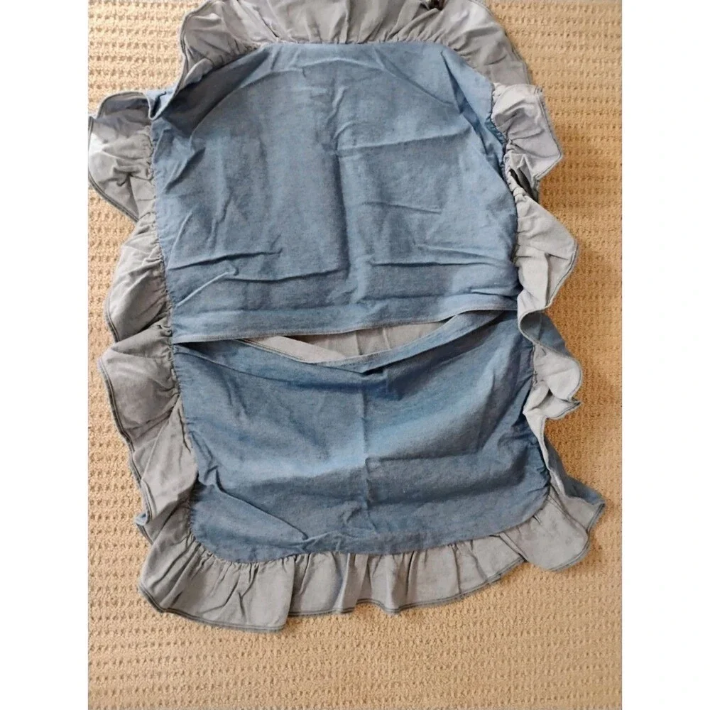 Set Of 2 Ralph Lauren Denim Chambray Ruffle Pillowcases Shams Standard Size